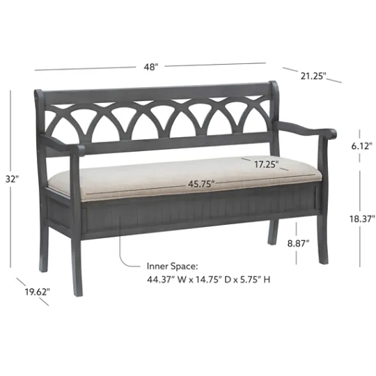 Kirkland's Home Gray Wood Upholstered Storage Bench- Benches & Ottomans