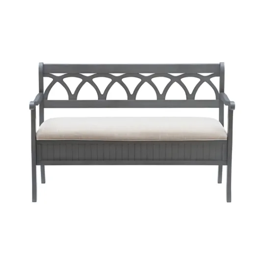 Kirkland's Home Gray Wood Upholstered Storage Bench- Benches & Ottomans