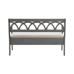 Kirkland's Home Gray Wood Upholstered Storage Bench- Benches & Ottomans