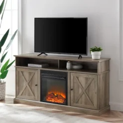 Kirkland's Home Graywash Rustic Fireplace Cabinet- Tv Stands & Media Consoles