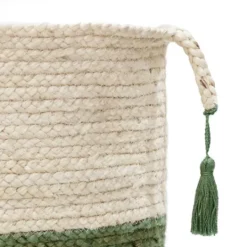 Kirkland's Home Green And Cream Woven Basket With Tassel, 19 In.- Baskets & Boxes