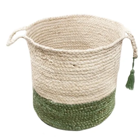 Kirkland's Home Green And Cream Woven Basket With Tassel, 19 In.- Baskets & Boxes