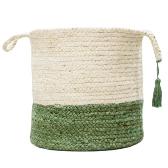 Kirkland's Home Green And Cream Woven Basket With Tassel, 17 In.- Baskets & Boxes