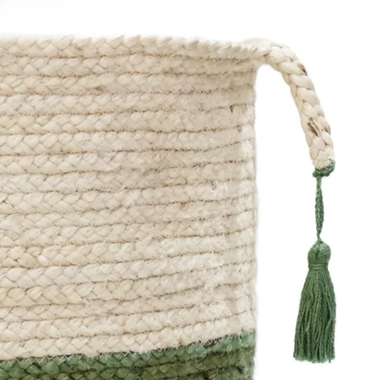 Kirkland's Home Green And Cream Woven Basket With Tassel, 17 In.- Baskets & Boxes