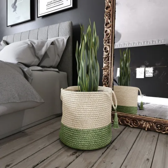 Kirkland's Home Green And Cream Woven Basket With Tassel, 17 In.- Baskets & Boxes