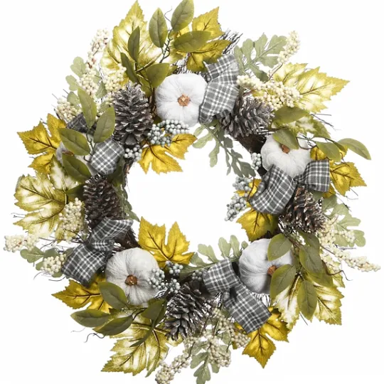 Kirkland's Home Green And Gray Ribbon Harvest Mix Wreath- Wreaths