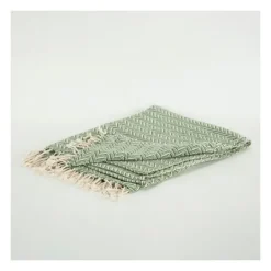 Kirkland's Home Green And Ivory Chevron Cotton Throw- Blankets & Throws