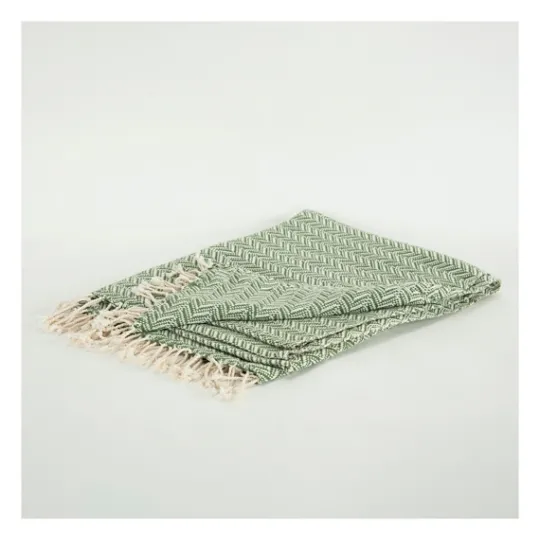 Kirkland's Home Green And Ivory Chevron Cotton Throw- Blankets & Throws