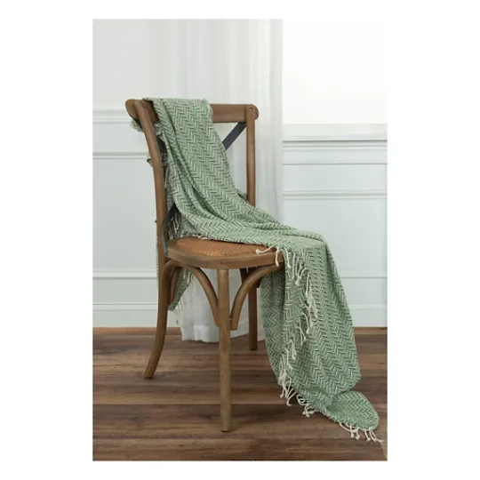 Kirkland's Home Green And Ivory Chevron Cotton Throw- Blankets & Throws
