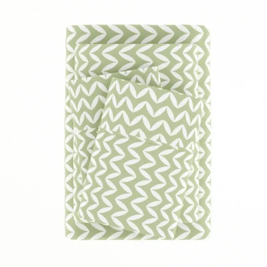 Kirkland's Home Green And White Chevron 3-Pc. Twin Sheet Set- Bed Sheets