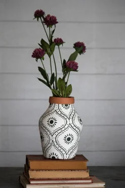 Kirkland's Home Green And White Floral Terracotta Vase- Vases