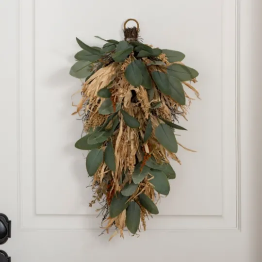 Kirkland's Home Green Eucalyptus And Heather Wheat Teardrop Swag- Wreaths