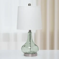 Kirkland's Home Green Glass Ripple Table Lamp- Table Lamps