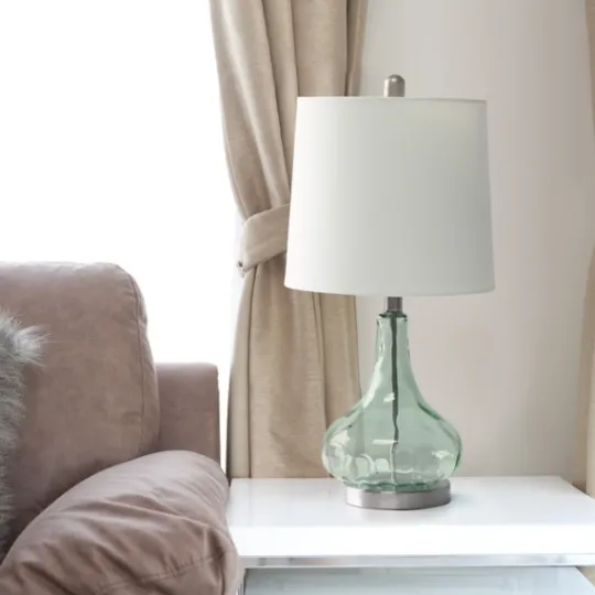 Kirkland's Home Green Glass Ripple Table Lamp- Table Lamps