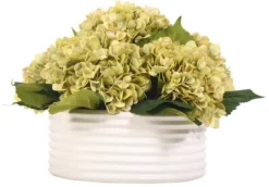 Kirkland's Home Green Hydrangea Arrangement In Ribbed Bowl- Arrangements & Greenery