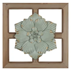 Kirkland's Home Green Metal Flower Wood Frame Wall Sculpture- Wall Plaques