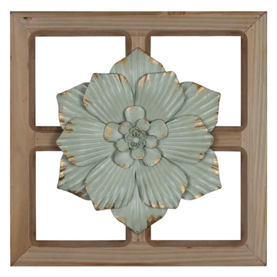 Kirkland's Home Green Metal Flower Wood Frame Wall Sculpture- Wall Plaques