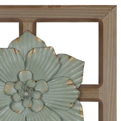 Kirkland's Home Green Metal Flower Wood Frame Wall Sculpture- Wall Plaques