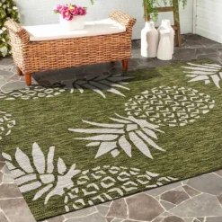 Kirkland's Home Green Pineapple Outdoor Area Rug, 7X9- Outdoor Rugs