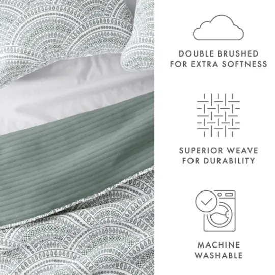 Kirkland's Home Green Scalloped Reversible 3-Pc. King Quilt Set- Quilts