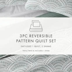 Kirkland's Home Green Scalloped Reversible 3-Pc. King Quilt Set- Quilts