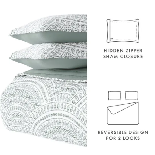 Kirkland's Home Green Scalloped Reversible 3-Pc. Queen Quilt Set- Quilts