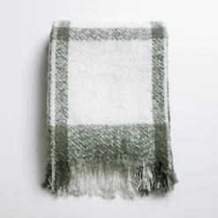 Kirkland's Home Green Windowpane Faux Mohair Throw- Blankets & Throws