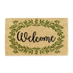 Kirkland's Home Green Wreath Welcome Coir Doormat- Doormats