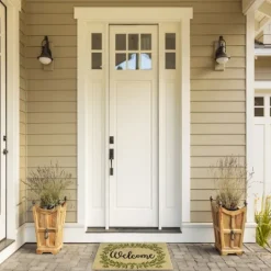 Kirkland's Home Green Wreath Welcome Coir Doormat- Doormats