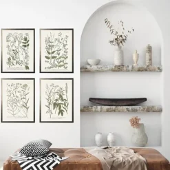 Kirkland's Home Greenery On Cream Back Framed Art Prints, Set Of 4- Framed Art