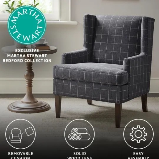 Kirkland's Home Grid Plaid Upholstered Martha Stewart Accent Chair- Accent Chairs