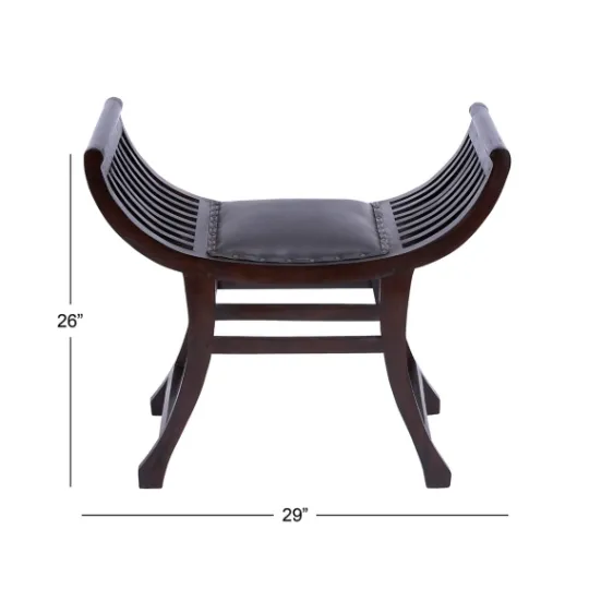 Kirkland's Home Grommet Leather And Mahogany Ottoman- Benches & Ottomans