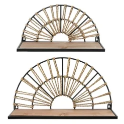 Kirkland's Home Half-Moon Woven Seagrass Wall Shelf, Set Of 2- Shelves