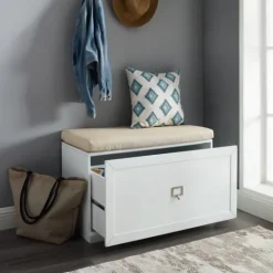 Kirkland's Home Halie Modern Upholstered Storage Bench- Entryway Furniture