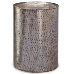 Kirkland's Home Hammered Pewter Barrel Accent Table- Accent & End Tables