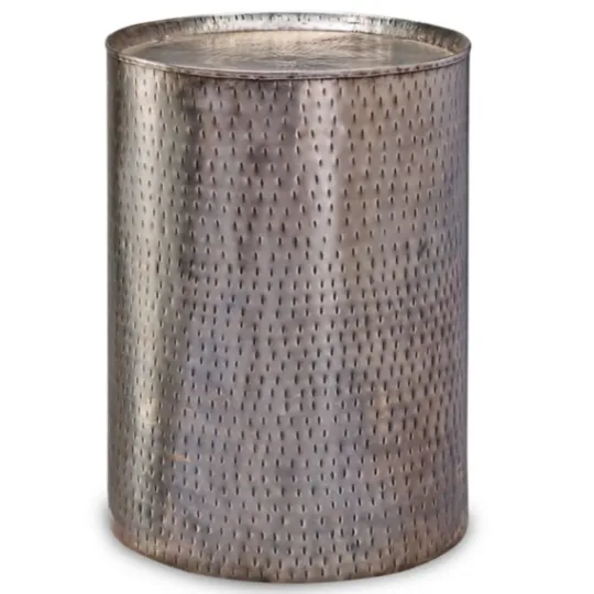 Kirkland's Home Hammered Pewter Barrel Accent Table- Accent & End Tables