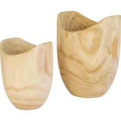 Kirkland's Home Hand Carved Wooden Urns, Set Of 2- Vases