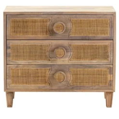 Kirkland's Home Hand Woven Cane 3-Drawer Wood Chest- Dressers & Chests