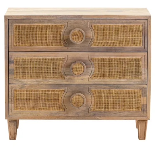 Kirkland's Home Hand Woven Cane 3-Drawer Wood Chest- Dressers & Chests
