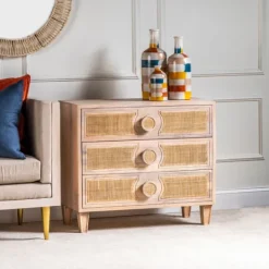 Kirkland's Home Hand Woven Cane 3-Drawer Wood Chest- Dressers & Chests