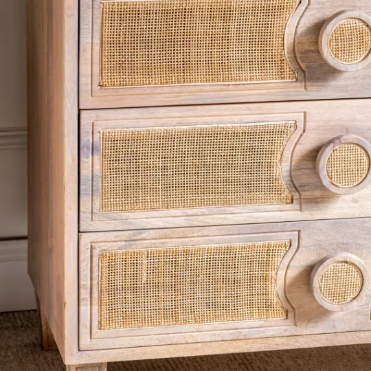 Kirkland's Home Hand Woven Cane 3-Drawer Wood Chest- Dressers & Chests