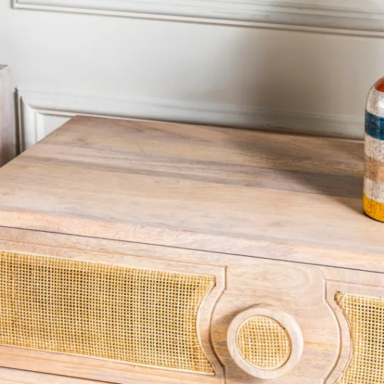 Kirkland's Home Hand Woven Cane 3-Drawer Wood Chest- Dressers & Chests