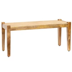 Kirkland's Home Handwoven Rattan Cane And Mango Wood Bench- Entryway Furniture
