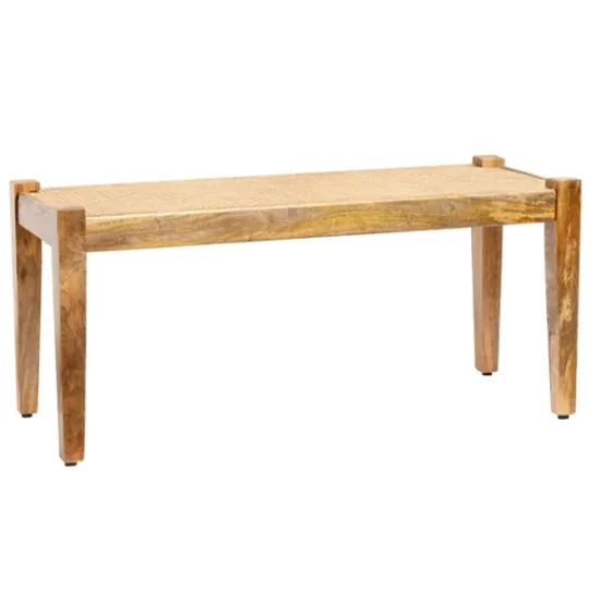 Kirkland's Home Handwoven Rattan Cane And Mango Wood Bench- Entryway Furniture