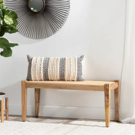 Kirkland's Home Handwoven Rattan Cane And Mango Wood Bench- Entryway Furniture