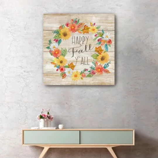 Kirkland's Home Happy Fall Y'All Wreath Giclee Canvas Art Print- Wall Quotes & Signs