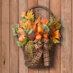 Kirkland's Home Harvest Arrangement In Woven Wall Basket- Arrangements & Greenery