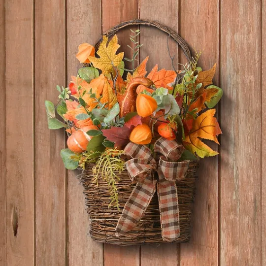 Kirkland's Home Harvest Arrangement In Woven Wall Basket- Arrangements & Greenery
