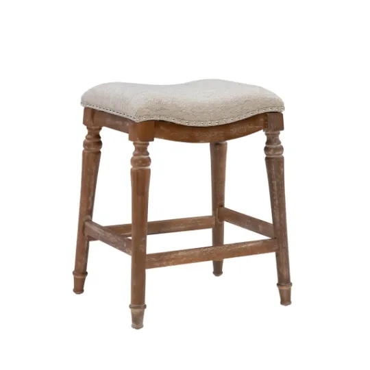 Kirkland's Home Hazelnut Upholstered Curved Seat Counter Stool- Bar Stools & Counter Height Stools