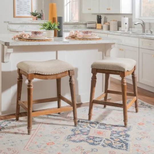 Kirkland's Home Hazelnut Upholstered Curved Seat Counter Stool- Bar Stools & Counter Height Stools